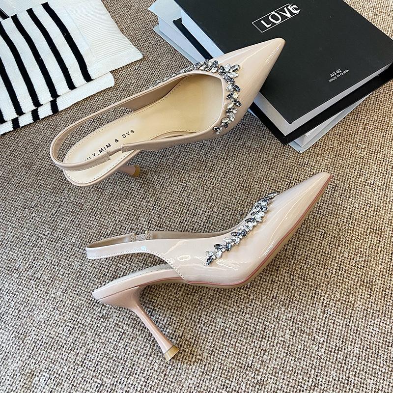 

G860-12 остроносые весна-лето 2025 новые сандалии корейская версия стразы сумка голова задник пустой тонкий каблук темперамент одинарная обувь 39 розовый