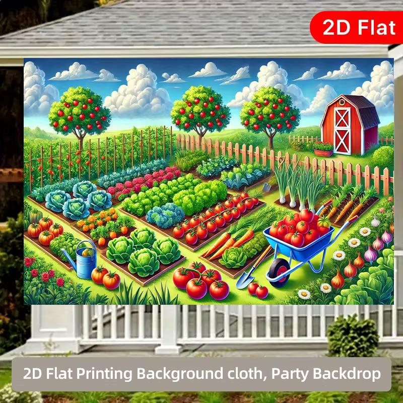 2D Garden Orchard Backdrop, Kids Party Vegetable Theme Photo Background