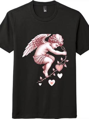 Unisex Retro Cupid Heart Graphic Tee-Valentine’s Outing & Daily Casual T-Shirt