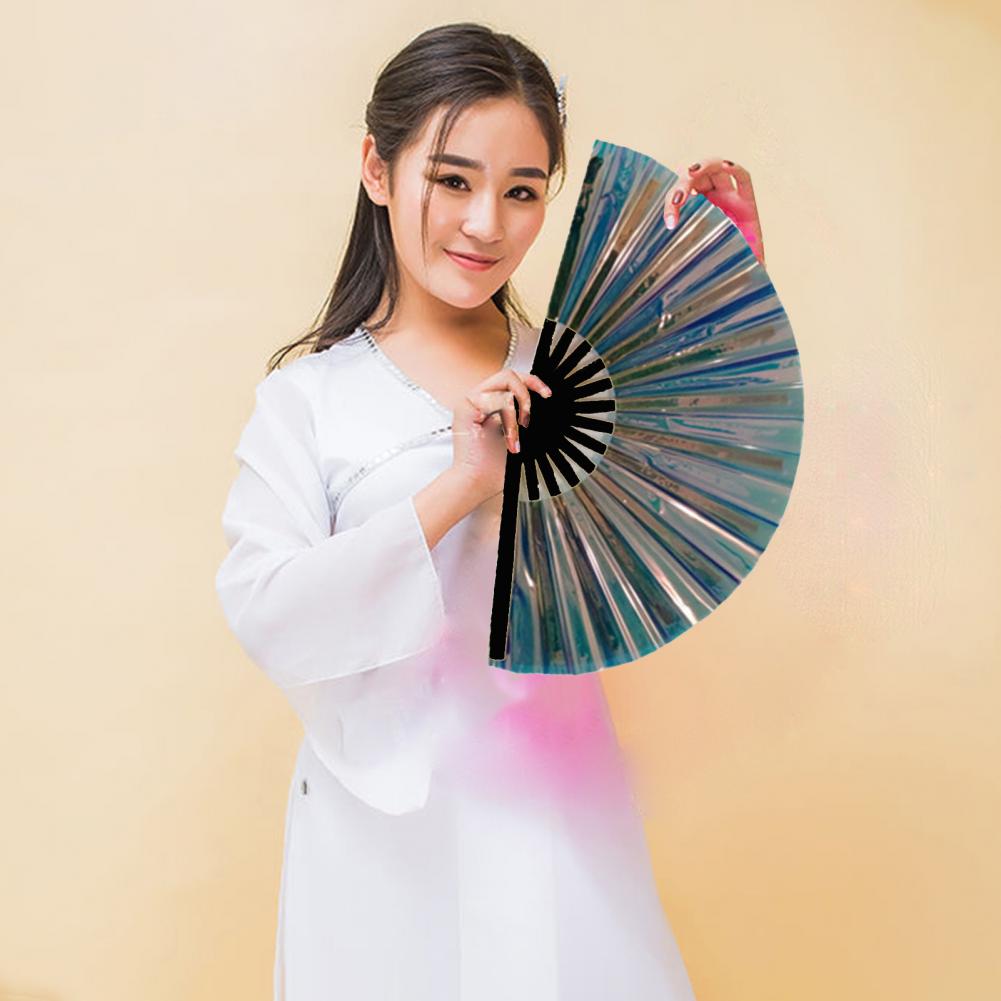 Folding Fan 13 Ribs Burr Free Brilliant Color Transparent Handheld Fan 13 Inch Large Shining Rave Hand Fan Performance Prop