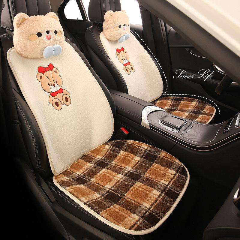 Winter Little Bear Plush Car Seat Cushion for Ford Escape, Mondeo, Focus, Escort