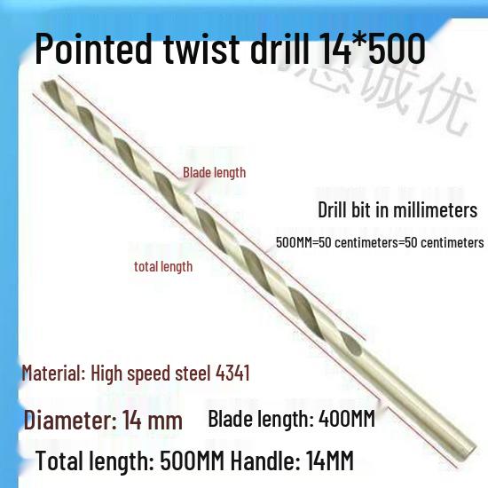 Extra Long 5060 Cm Twist Drill Bit, 500mm High-Speed Steel, Straight Shank for Deep Hole Drilling In Stainless Steel, Wood, 468 Industrial Series.
