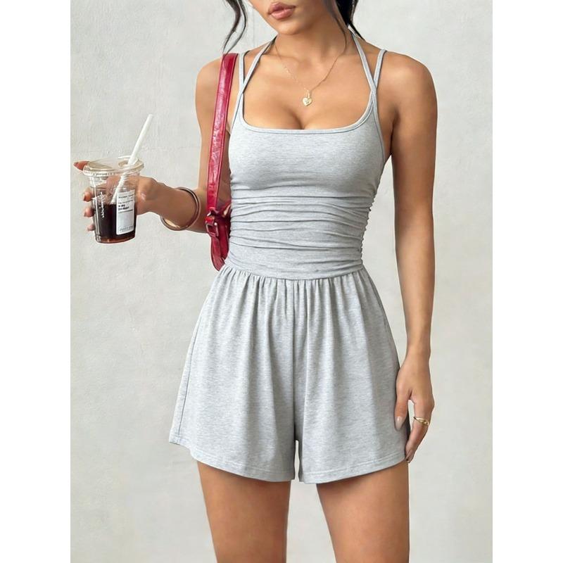 Strapless Women's Casual Summer Wide-leg Loose Chest-baring Waist-closing One-piece Pants Shorts