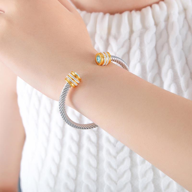 Titanium Steel Multi-Color Zirconia Open Bangle - Cross-Border Stainless Steel Hand Ornament