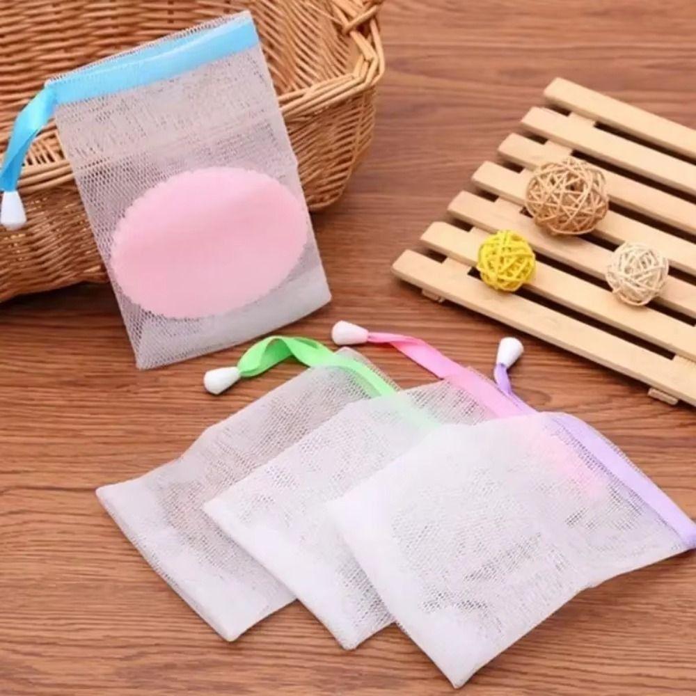 50Pcs Hangable Bath Foaming Mesh Bags with Drawstring Shower Gel Saver Pouch  for Facial Cleanser