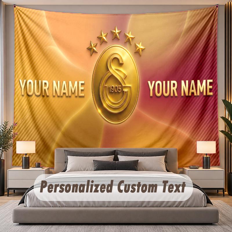 Benutzerdefinierter Namens-Text-Wandteppich Galatasaray FC Personalisierter Polyester-Wandteppich für Schlafzimmer und Zimmer