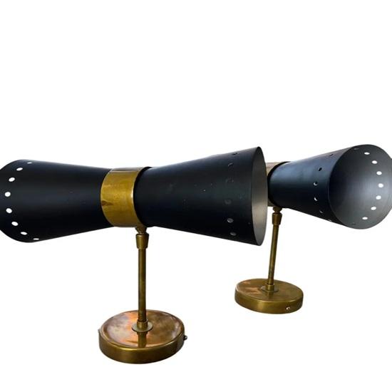 Black Brass Double Cone Wall Light Set of 2 Vanity Lights