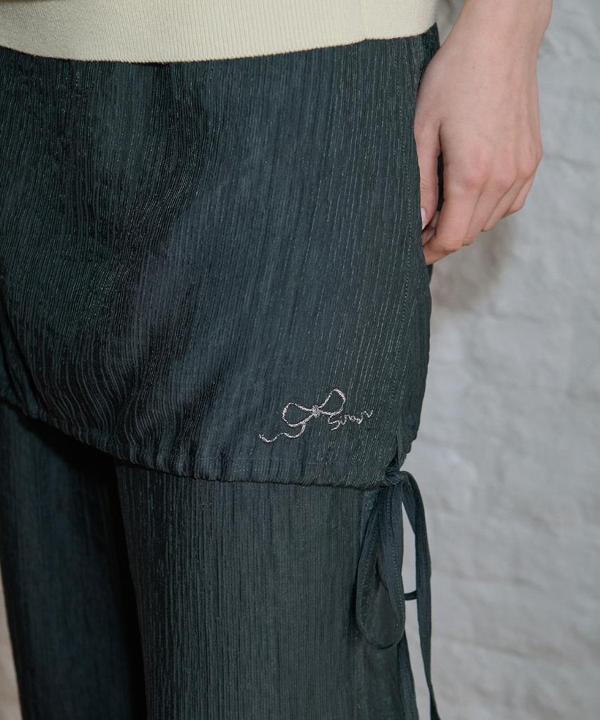 SINOON Drawstring Layered Skirt Pants (Deep Gray)