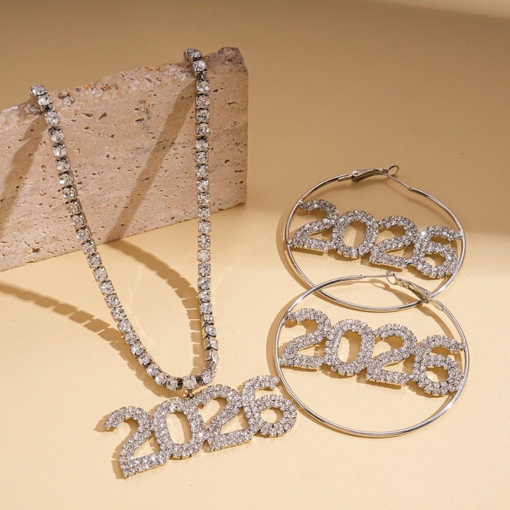 Rhinestone 2026 Jewelry Suit Exaggerated 2026 Necklace Vintage Happy New Year Earrings Christmas