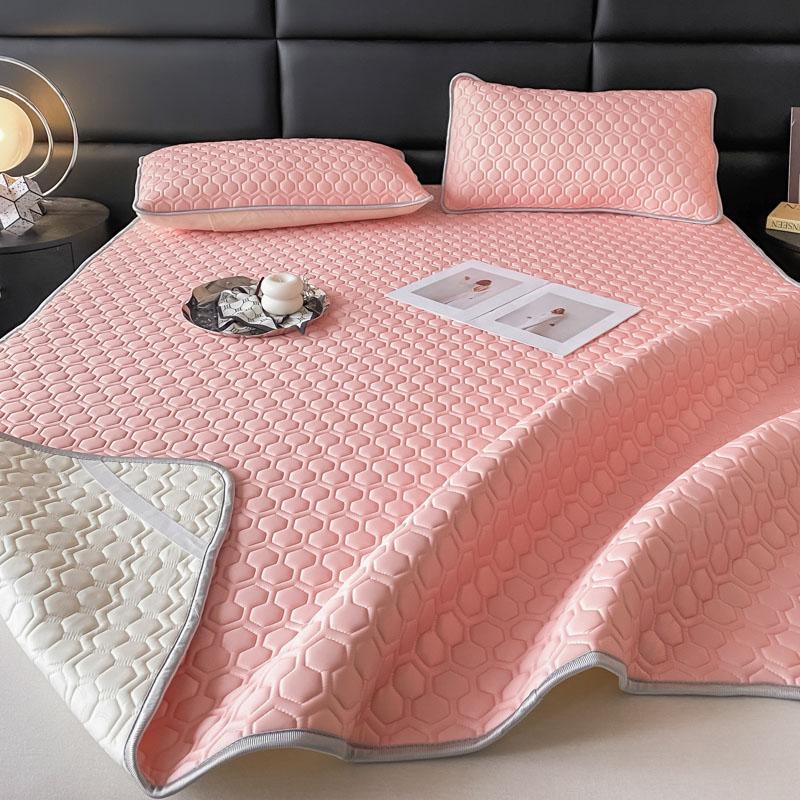 New Thicken Latex Filling Bed Sheet Set Cool Feeling Fabric Summer Mat and Pillowcases Breathable Ice Silk Cooling Mat for Bed