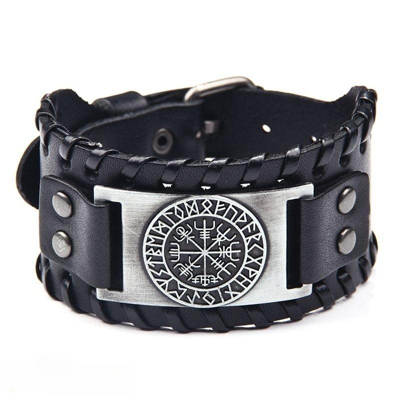 Punk Men Wide Bangle Accessory Wolf Head Charm Bracelet Leather Weave Adjustable Wristband Friendship Jewelry