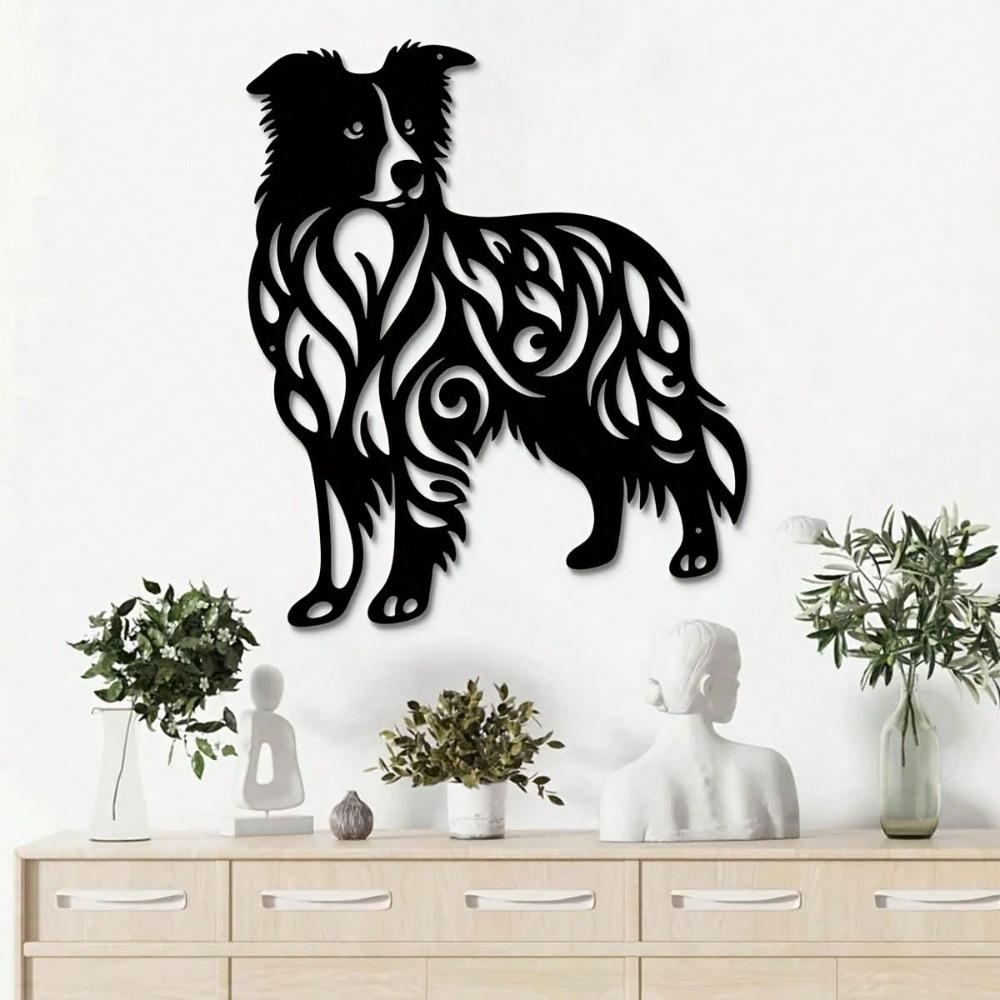German Shepherd Metal Wall Art Black and White Indoor Outdoor Decor with Base Dog Lover Gift Garden Patio Home Decor Iron Craft