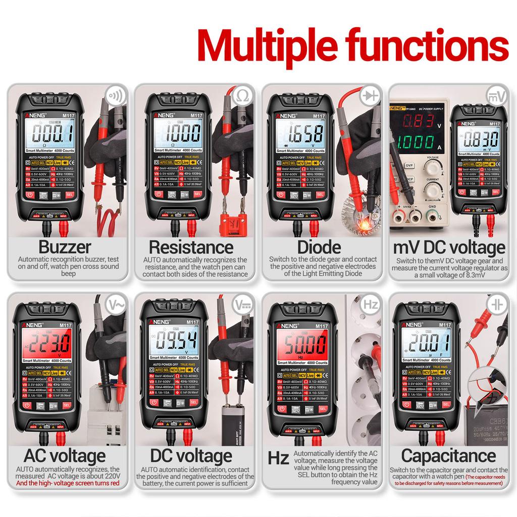 ANENG M117 Multimeter Smart Digital 4000 Counts ACDC Spannungs-Strommesser Professionell