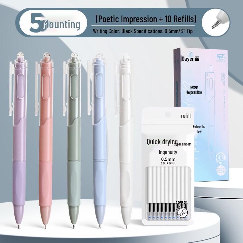 Japanese Style Press-Type White and Black Pen Set with Brush Stroke Tip, Smooth 0.5mm Black Ink for Students
