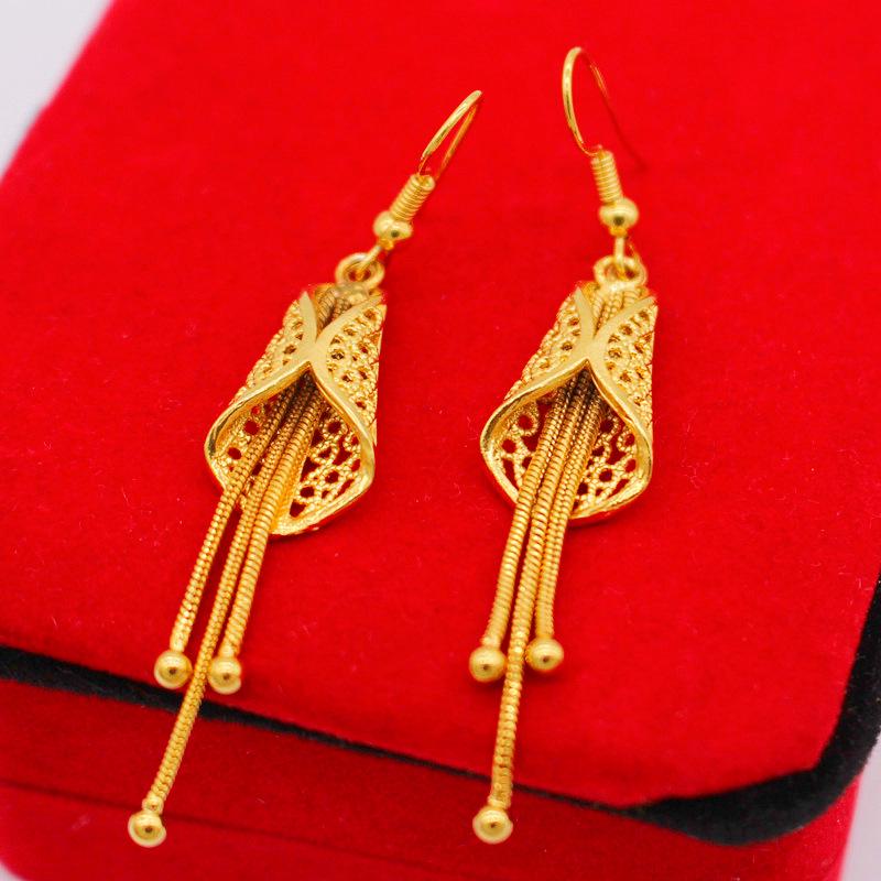 24k Gold-Plated Vietnamese Hollow Leaf Cicada Earrings for Women