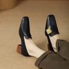 New Leather Women Fashion Pumps Square Toe Thick Heel Mary Jean Shoes Slip On Elegant Temperament Daily Shoes Handmade