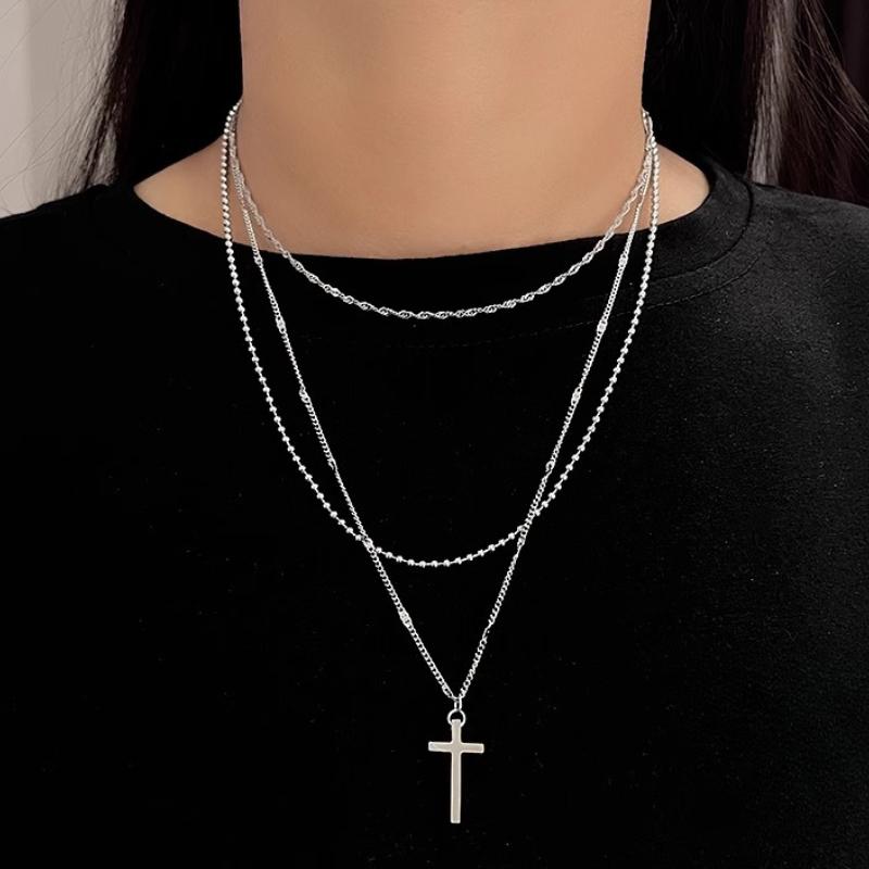 Cross Pendant Layered Chain Necklace for Women Trendy Design Collarbone Chain