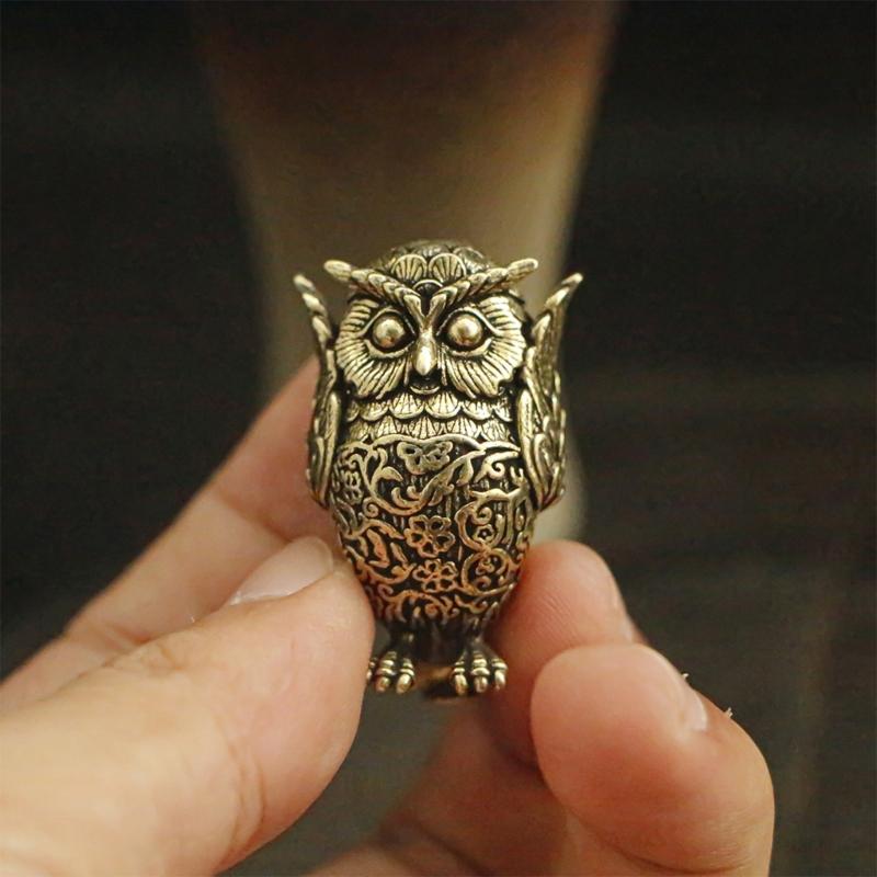 Retros Owl Sculpture Solid Brasses Durable Decoration for Desk Shelf Gift Artistic Handmade Figurine