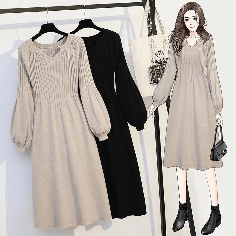 Autumn and Winter Clothes, Large Size Loose V-neck, Belly, Long Knitted Sweater, Bottoming Skirt, Women's Trend