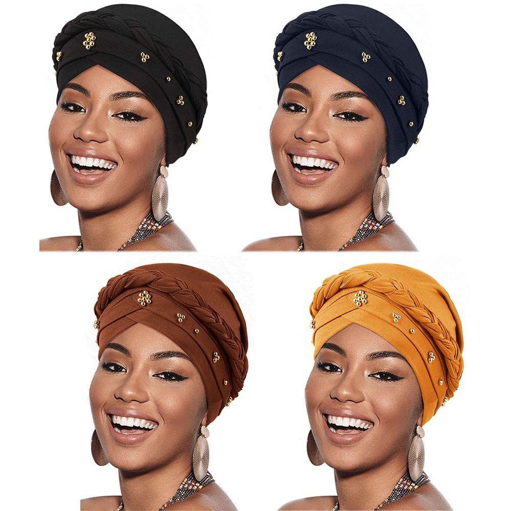 

Milk Silk Faux Pearl Twisted Headwrap Beanies Beaded Headscarf Women Turban Cap Braid Wrap Hat