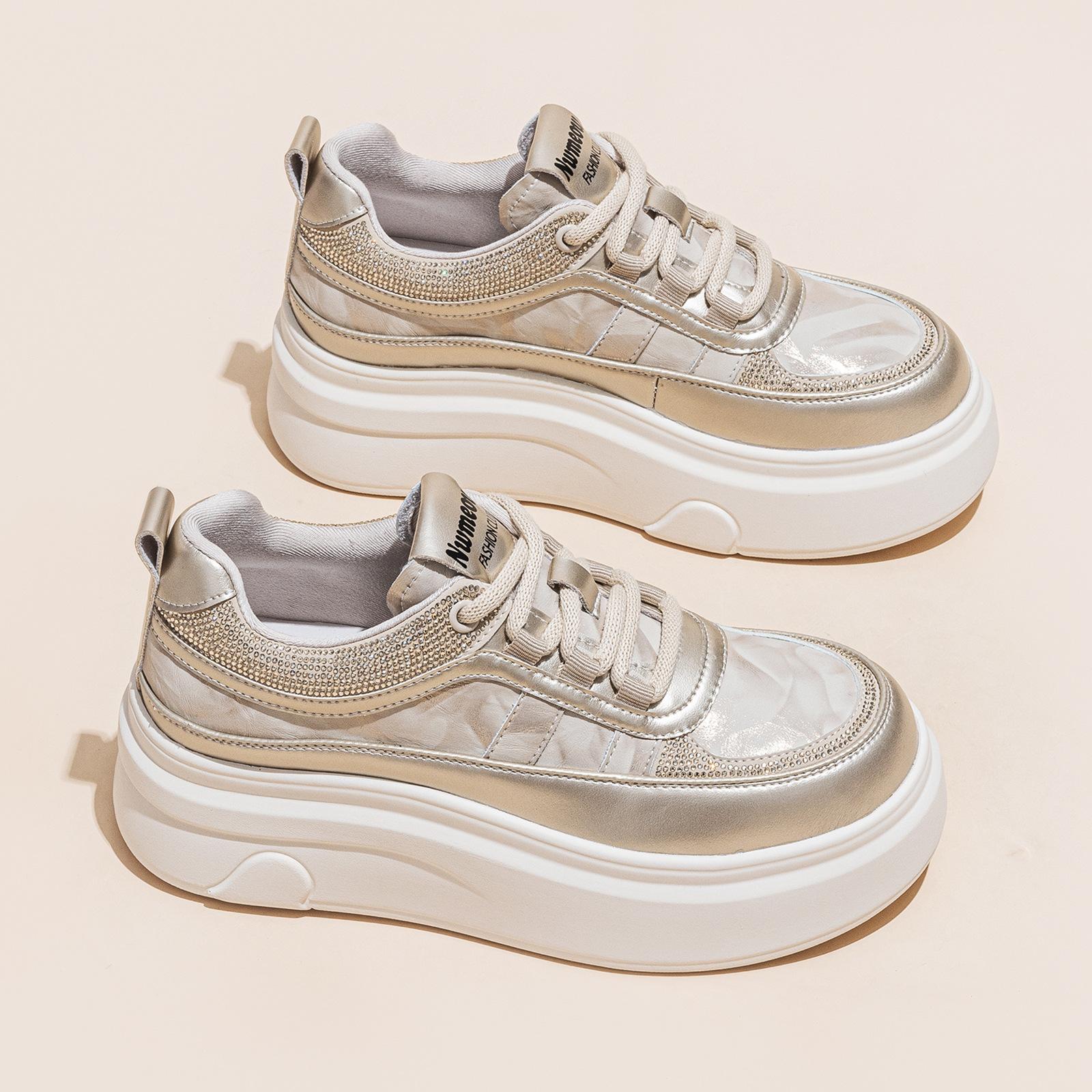 Casual Leather Shoes Women s Autumn and Winter New Thick-soled Heightening Casual Sneakers Flat-heeled Travel Pumps Women 35