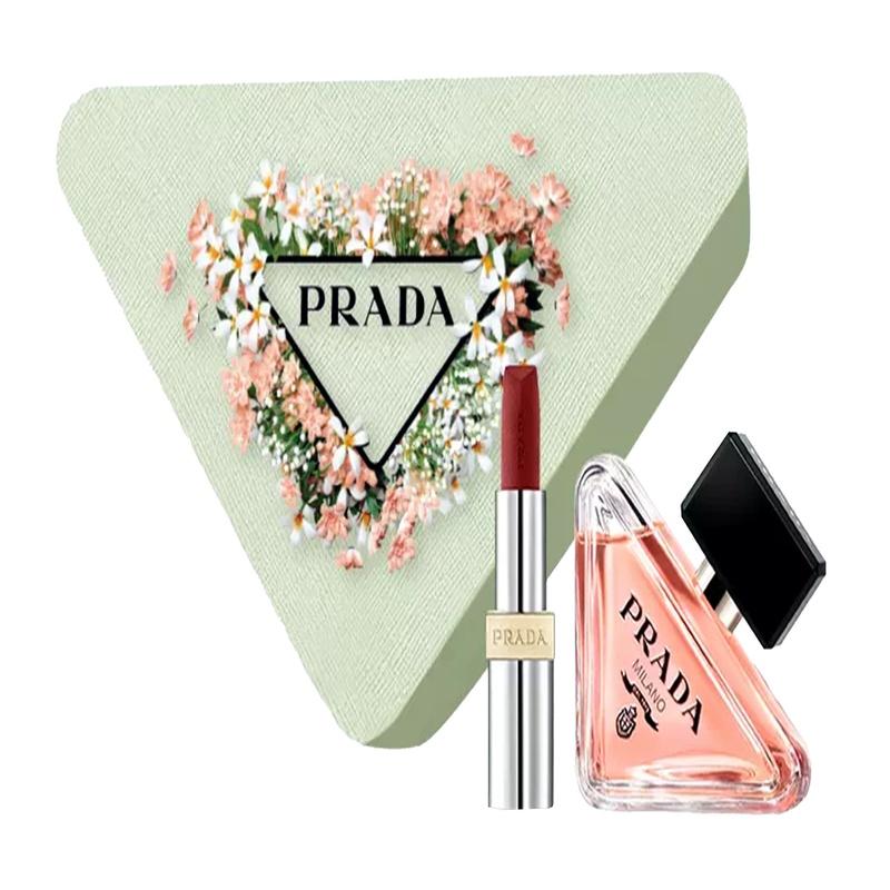 Prada Набор ароматов для губ Heart Flower Парфюм EDP Горький апельсин Янтарь + Парфюм 50 мл + Помада #B03 Уродливый красно-коричневый 3,8 г коричневый