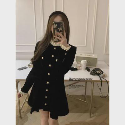 2024 Frühling & Herbst Schwarzes Samt Hepburn-Stil Kleines Duft Kleid