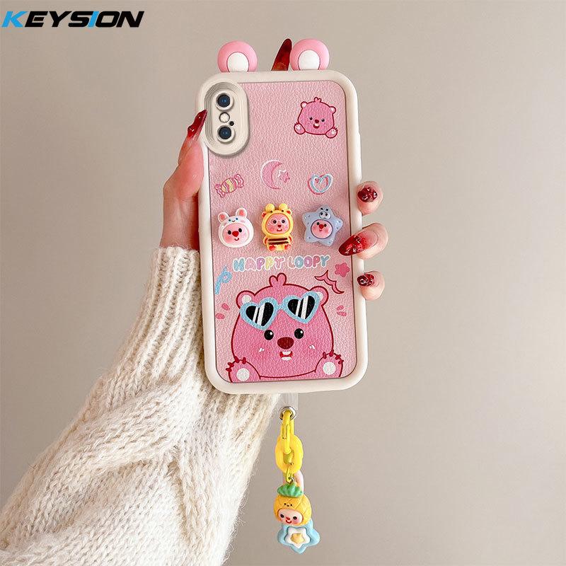 KEYSION Cute Ear 3D Cartoon Case for iPhone XS Max X with Bracelet Soft Silicone Shockproof Phone Back Cover for iPhone XR