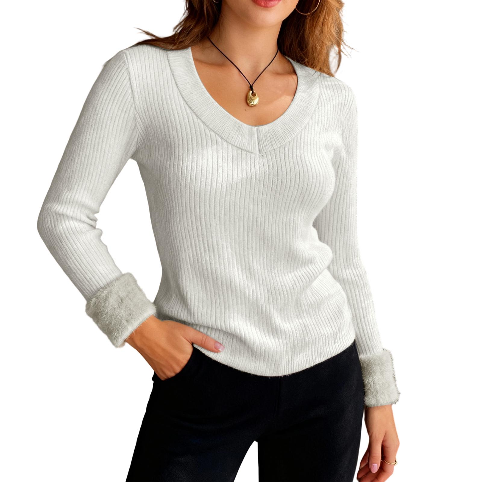 

Женский модный и повседневный однотонный базовый топ с длинным рукавом и флисовой подкладкой One Size