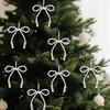 2/12Pcs Hand Woven Pearl Bow Christmas Ornament - Fringe Pendant Tree Decor, Holiday Party Girls Room Festive Decor Supplies