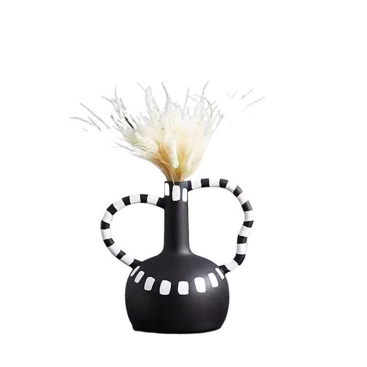 Elegant Black and White Striped Resin Vase for Home Decor