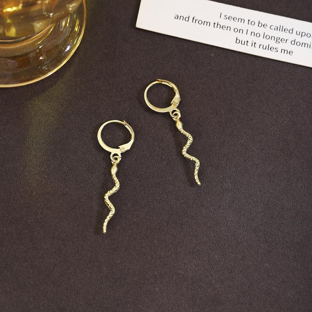 Irregular Snake Pendant Ear Buckle, Exaggerated Temperament Metal Style High-End Fashion Earrings