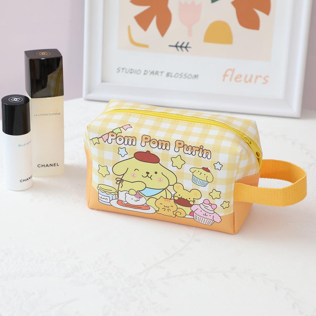 Melody Grid Party Cartoon Leather Waterproof Makeup Storage Bag With Handle