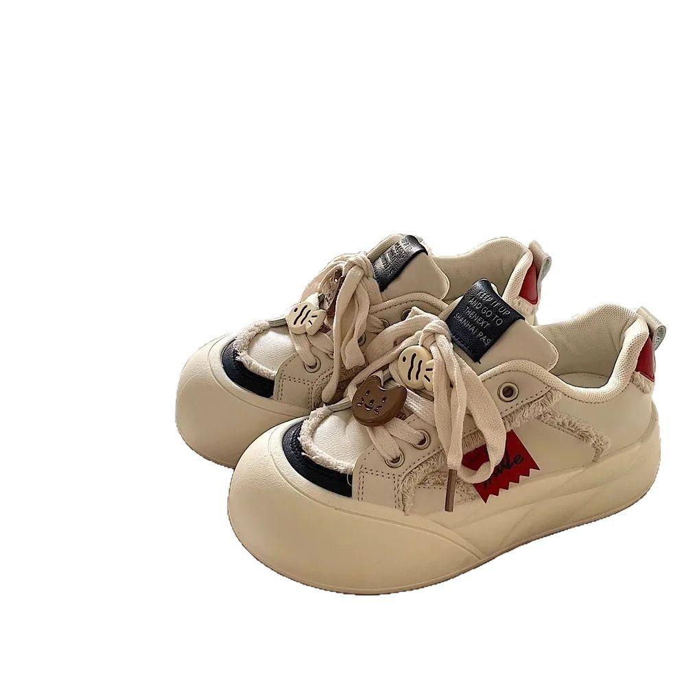 Original Niche Big Head Bread Shoes Women's Spring New Student Versatile Little White Shoes Thick Baseplate Shoes