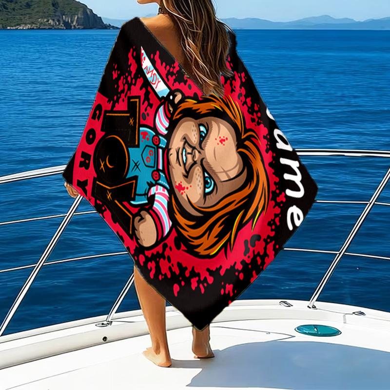 Custom Name Chucky Microfiber Beach Towel Super Soft & Absorbent for Bath, Beach, Travel Bath Time Accessory, Fan gifts