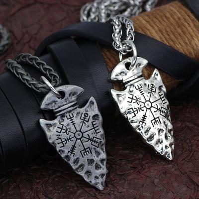 Wikinger Logo Kompass Halskette für Männer und Frauen, Accessoires, Anhänger, Anhänger, Wegweiser zum Erfolg, Geld, Glück, Schmuck in antiker Silberfarbe.