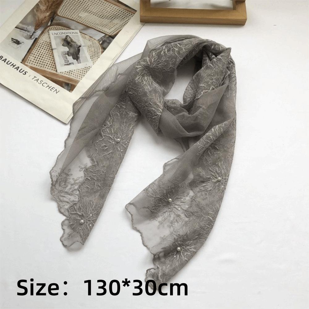 Versatile Retro Lace Scarf Elegant 130×30cm Headscarf Embroidered Flower Literary Style Shawl for Women