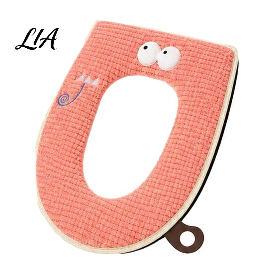 Winter Warm Toilet Seat Cover Zippered with Handle, Soft Jacquard Suede Hygienic Lifter Mat, Cartoon Pattern Washable Bathroom Pad for Most