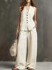 Spot 1116 New European and American Sleeveless Vest Vest Wide-leg Pants Cotton and Linen Two-piece Set for Women