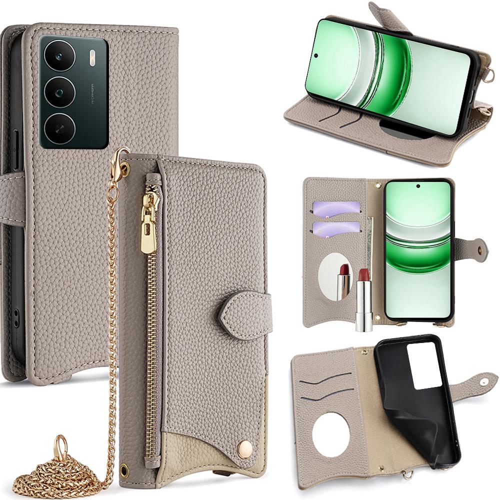 For Realme C71 4G Leather Case Wallet Stand Cover Irregular Tail Style with Chain Strap