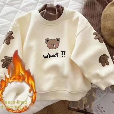 Crianças hoodies menina moletom outono manga longa gola alta camiseta crianças meninas roupas urso applique inverno Girls1-8T hoodies topo