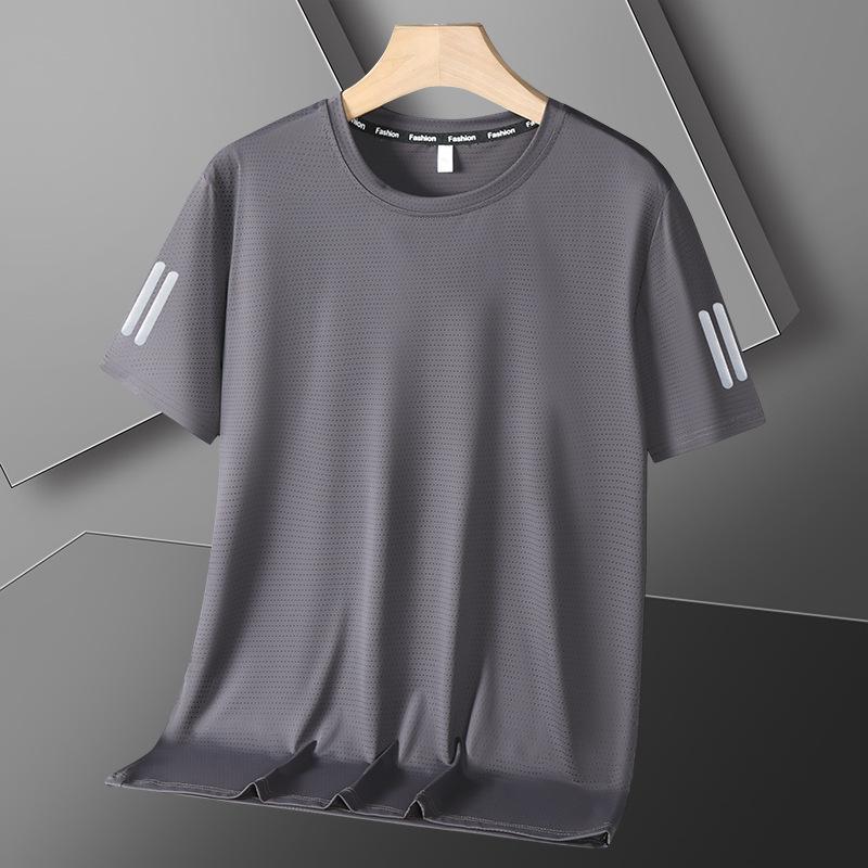 Ice Silk Short Sleeve T-shirt Men's Sports Quick Dry Top Men's Loose Half Sleeve Large Bottom Shirt