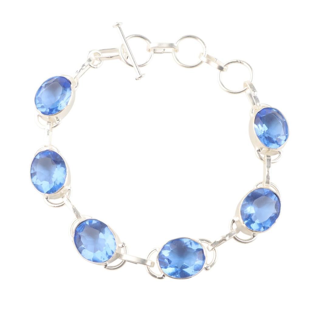 Tanzanite Gemstone 925 Sterling Silver Jewelry Handmade Bracelet 8" Gift For Mom RB-10-10