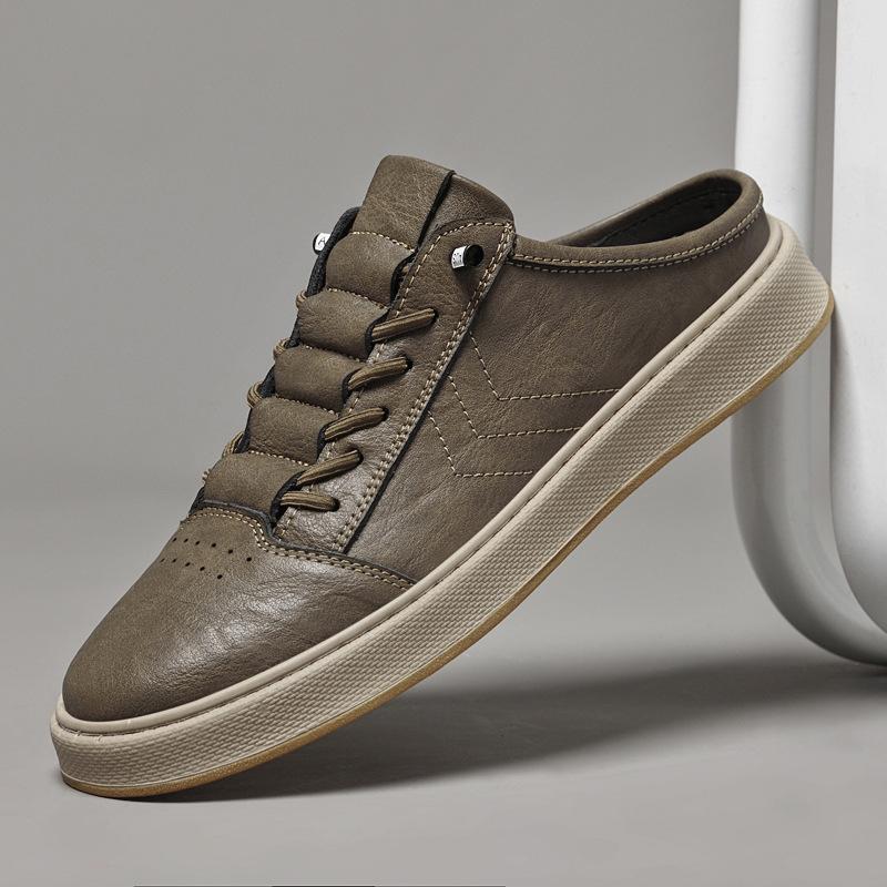 Men's shoes 2025 summer new trend white semi-slip casual shoes men's lazy people are versatile and pedal heel trendy shoes