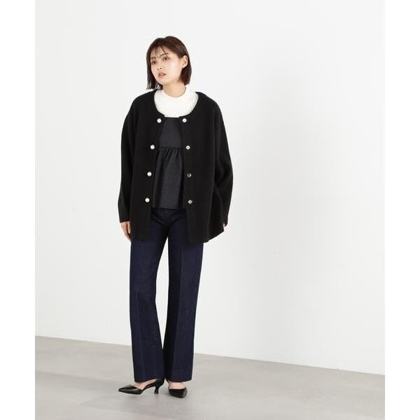 Jill by Jill Stuart Pearl Button Knit Cardigan Black Women's Sweater,