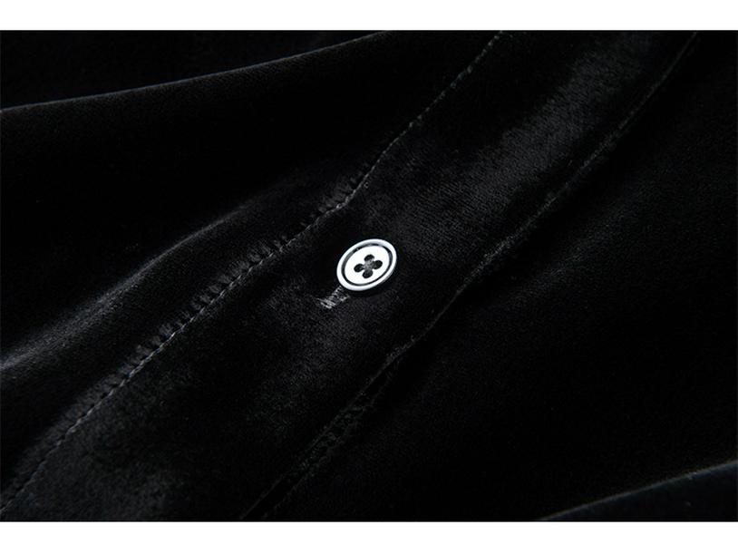Women's Retro Black Silk Velvet Shirt - Mid-length, Loose-Fit, Perfect for Spring Commutes.