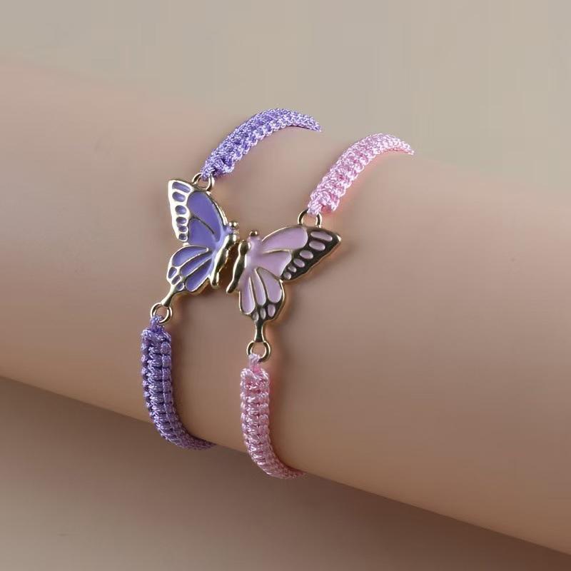 

2 шт. Простой плетеный браслет для пары с бабочкой для женщин и мужчин, модный браслет-манжета с бабочкой, универсальный плетеный браслет на запястье, подарки