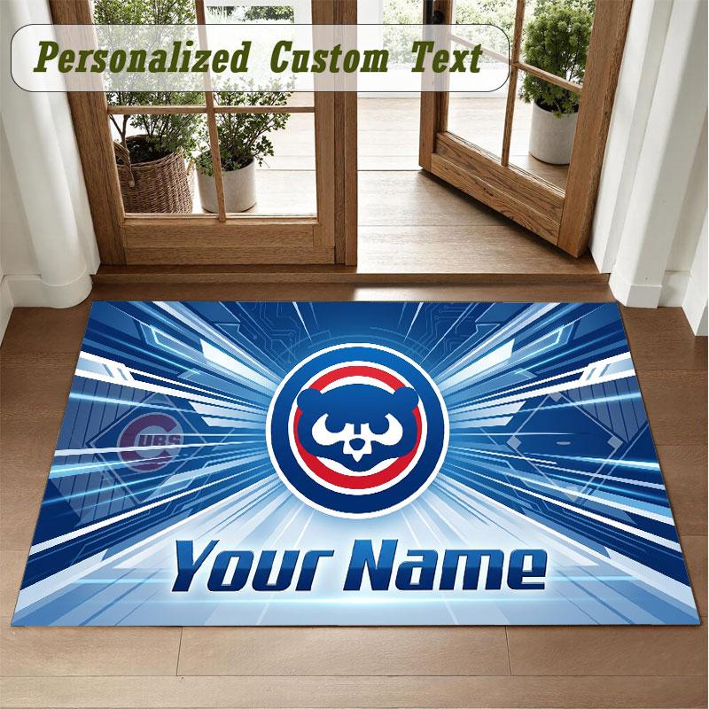 Crystal Velvet Square Rug Custom NameChicago Cubs Pattern Non Slip Home Floor Decor Rug