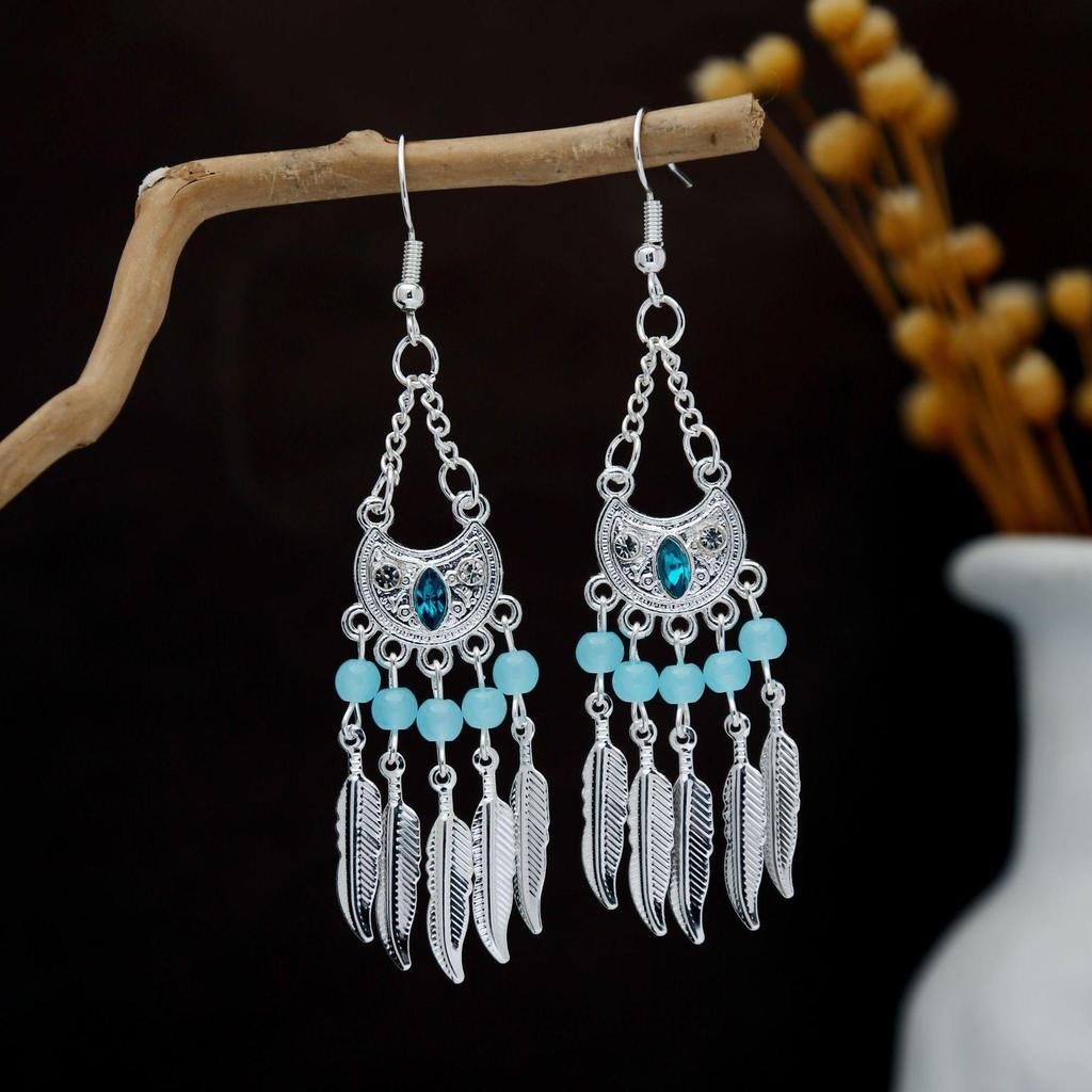 Personalized Bohemian Miao Silver Geometric Tassel Earrings