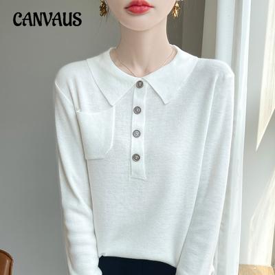 Autumn and Winter Women's Lapel Long Sleeve Knit Loose Bottom Shirt Sweater